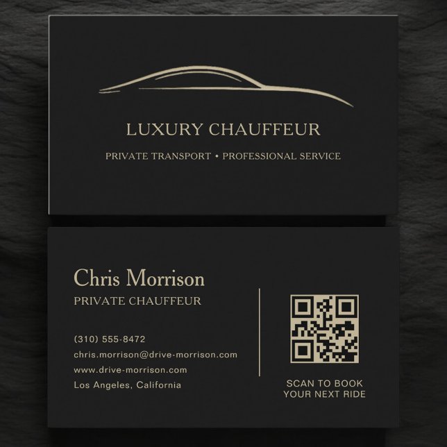 Tarjeta De Visita Luxury Chauffeur QR Code Black & Gold (Subido por el creador)