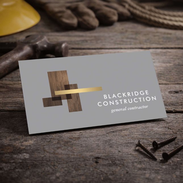 Tarjeta De Visita Luxury Contractor Construction Wood Logo Gray (Subido por el creador)