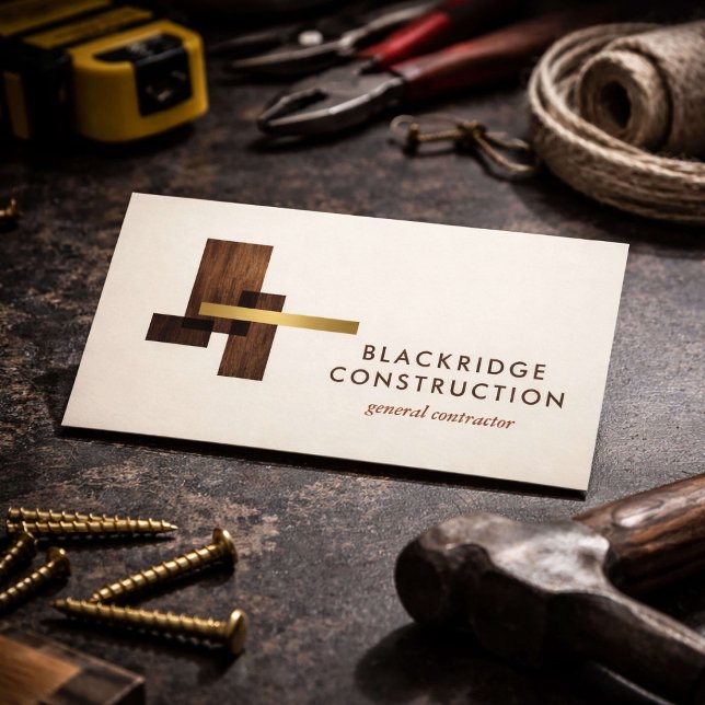 Tarjeta De Visita Luxury Contractor Construction Wood Logo Ivory (Subido por el creador)