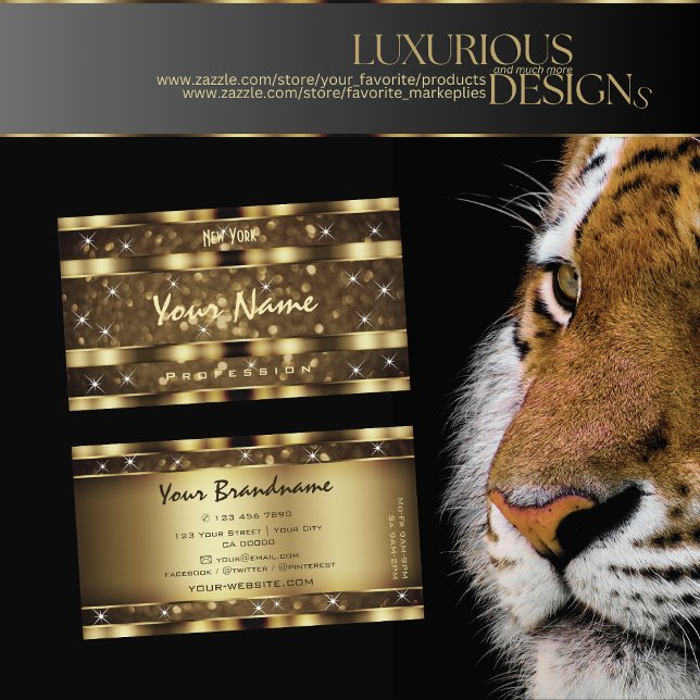 Tarjeta De Visita Luxury Dark Gold Glitter Luminous Stars Elegant (Subido por el creador)