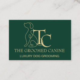 Tarjeta De Visita Luxury Dog Grooming Business Card Emerald and Gold