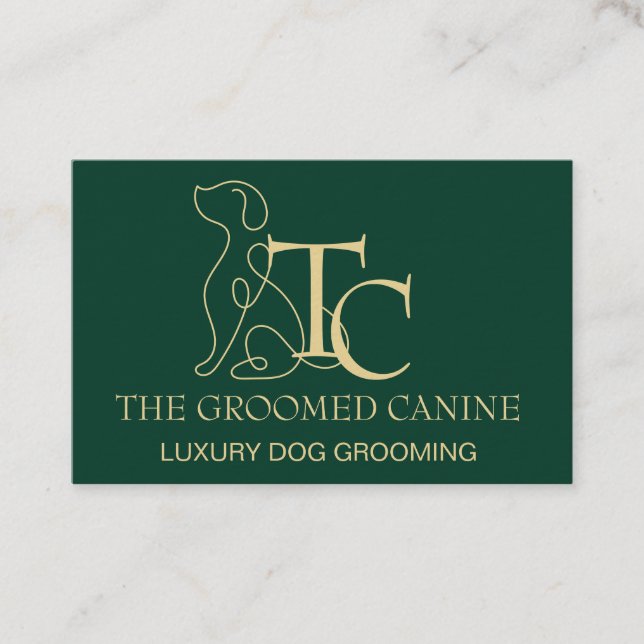 Tarjeta De Visita Luxury Dog Grooming Business Card Emerald and Gold (Anverso)