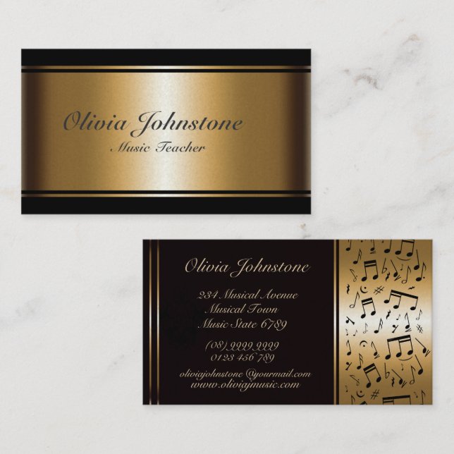 Tarjeta De Visita Luxury Effect Gold y Black Musical Notes (Anverso / Reverso)