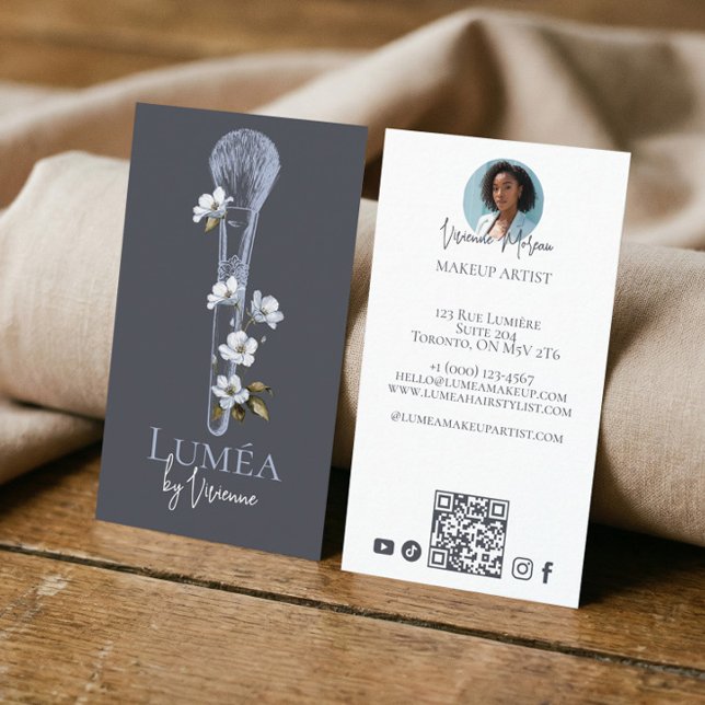 Tarjeta De Visita Luxury Elegant Floral Beauty Makeup Artist Photo (Luxury Elegant Floral Beauty Makeup Artist Photo Business Card)