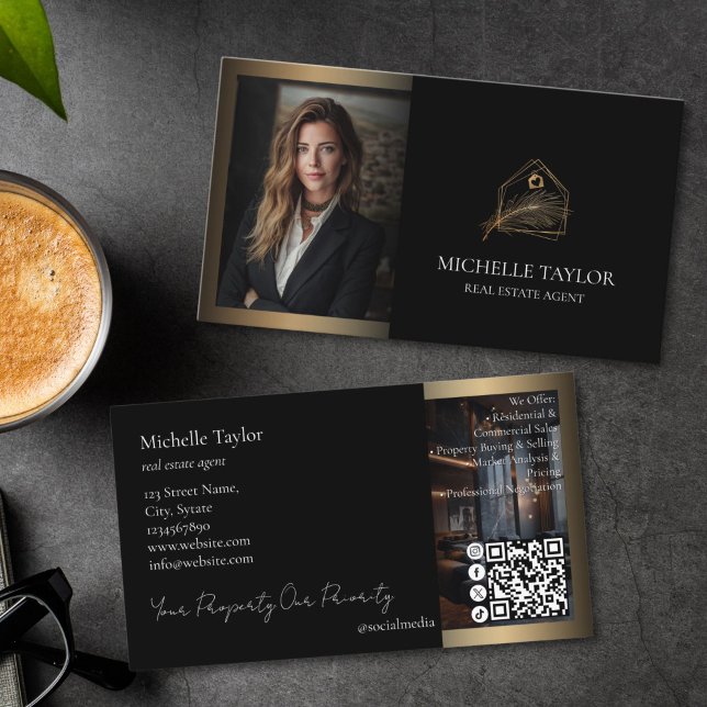 Tarjeta De Visita Luxury Elegant Real Estate Realtor Photo Gold (Subido por el creador)