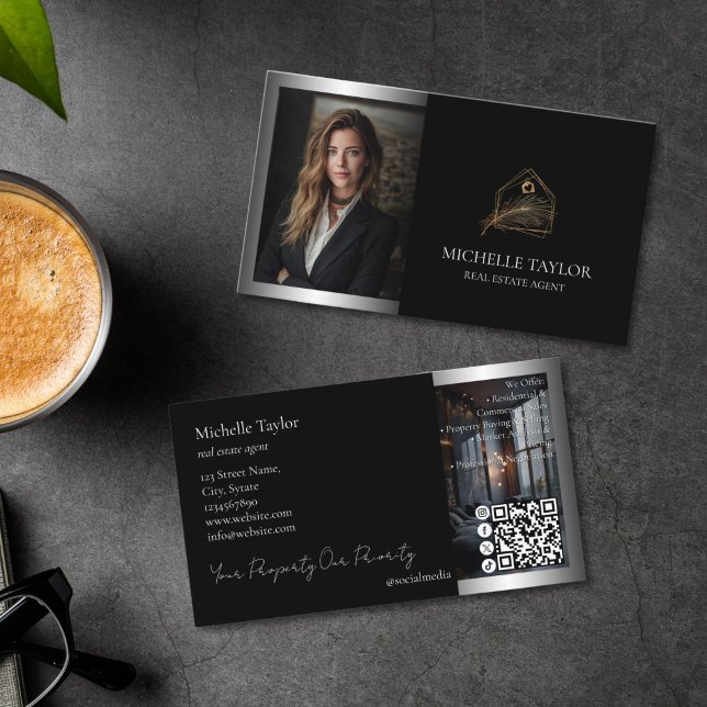 Tarjeta De Visita Luxury Elegant Real Estate Realtor Photo Gold (luxury realtor business card)