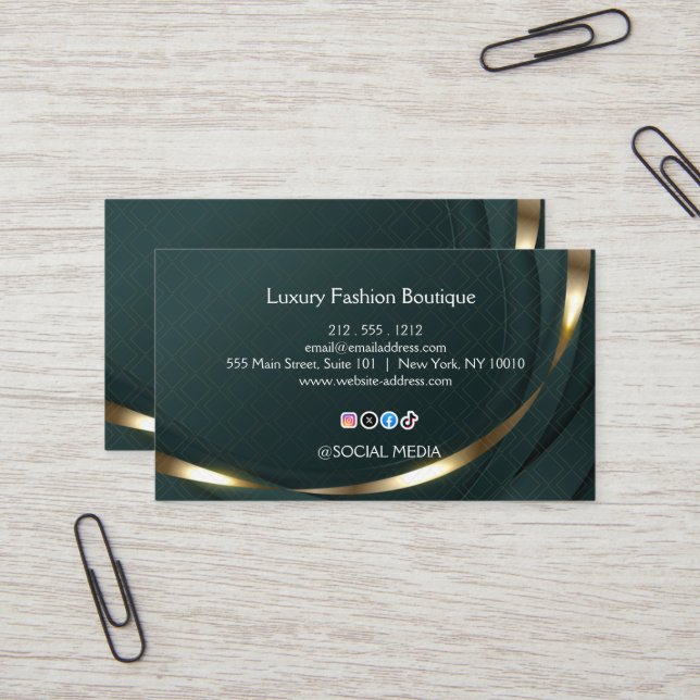 Tarjeta De Visita Luxury Fashion Boutique Dark Green Gold  (Anverso/Reverso In Situ)