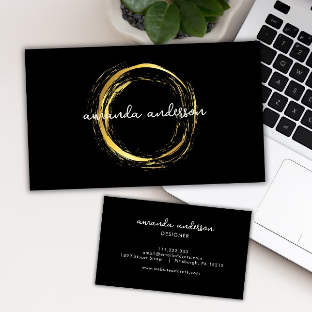 Tarjeta De Visita Luxury Faux Gold Circle Black Business Card (Subido por el creador)