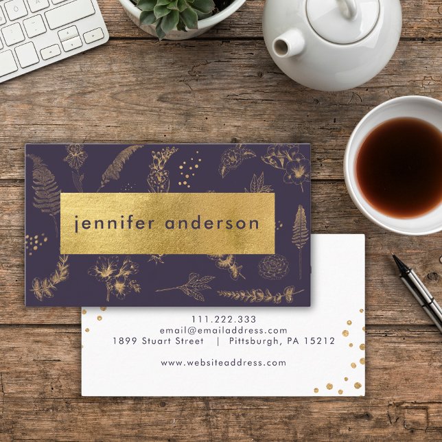 Tarjeta De Visita Luxury Faux Gold Floral Purple Professional (Subido por el creador)