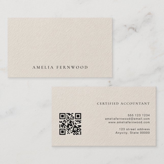 Tarjeta De Visita Luxury Faux Leather Certified Accountant QR Code (Anverso / Reverso)