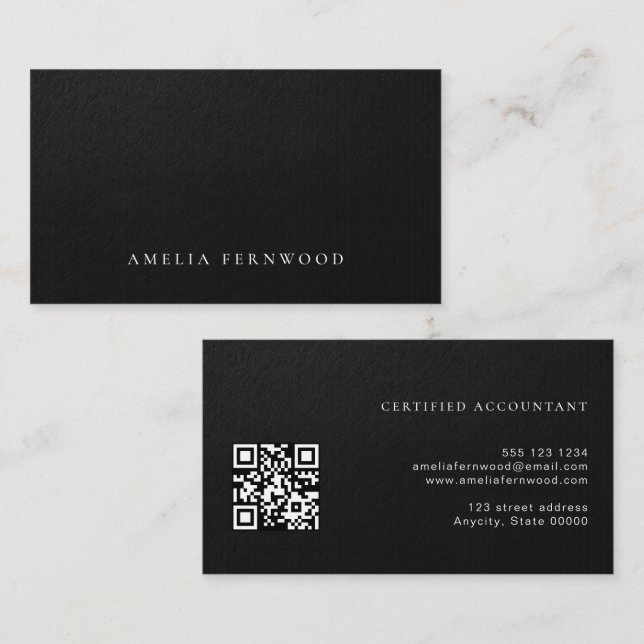 Tarjeta De Visita Luxury Faux Leather Certified Accountant QR Code (Anverso / Reverso)