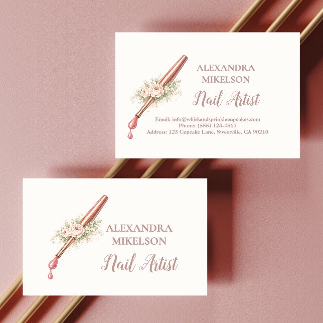 Tarjeta De Visita Luxury Floral Nail Artist Business (Subido por el creador)