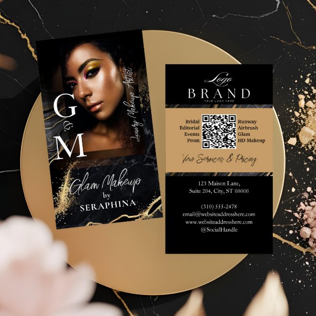 Tarjeta De Visita Luxury Glam Beauty Makeup Artist Black Gold Agate (Luxury Glam Beauty Makeup Artist Black Gold Agate Business Card)