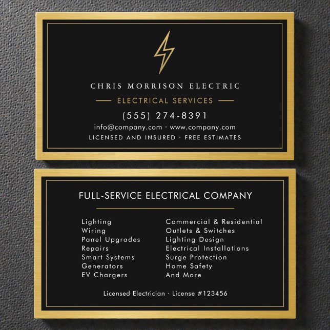 Tarjeta De Visita Luxury Gold Black Electrical Services (Subido por el creador)