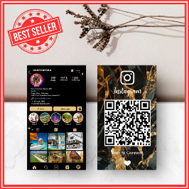 Tarjeta De Visita LUXURY Gold & Black Instagram Mármol Agata QR