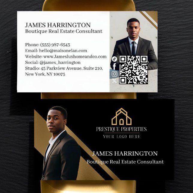 Tarjeta De Visita Luxury Gold & Black Real Estate Agent Photo Logo (Luxury Gold & Black Real Estate Agent Photo Logo Business Card)