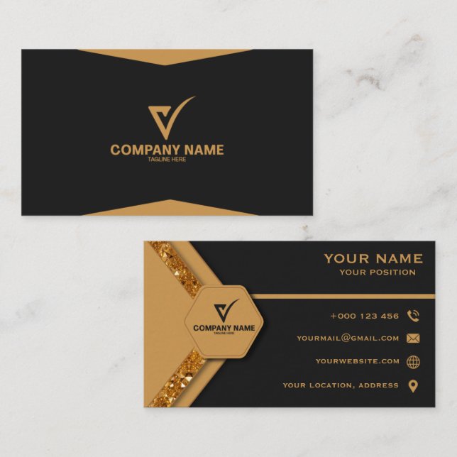 Tarjeta De Visita Luxury Gold Elegant Business Card Professional (Anverso / Reverso)