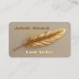Tarjeta De Visita Luxury Gold Feather Modern Makeup Artist