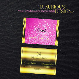Tarjeta De Visita Luxury Gold Girly Pink Glitter Sparkle Modern Logo