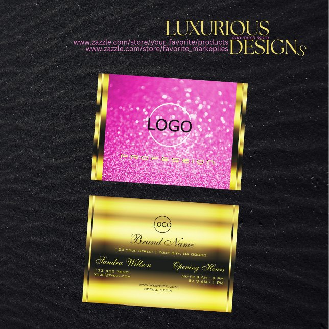 Tarjeta De Visita Luxury Gold Girly Pink Glitter Sparkle Modern Logo (Subido por el creador)