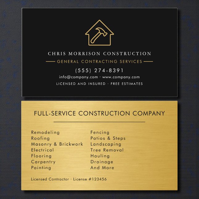 Tarjeta De Visita Luxury Gold Metallic Black Construction (Subido por el creador)