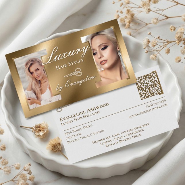 Tarjeta De Visita Luxury Gold Professional Hair Stylist Salon Photos (Luxury Gold Professional Hair Stylist Salon Photos Business Card)