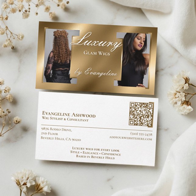 Tarjeta De Visita Luxury Gold Professional Wig Hair Specialist Photo (Luxury Gold Professional Wig Hair Specialist Photo Business Card)