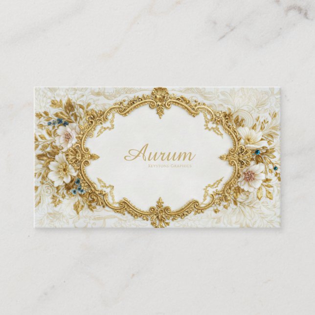 Tarjeta De Visita Luxury Gold Rococo Frame White Floral Victorian (Anverso)