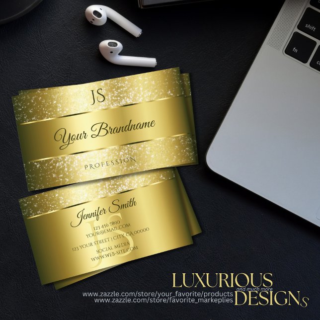 Tarjeta De Visita Luxury Gold Sparkly Purpurina Stars Iniciales Cali (Subido por el creador)
