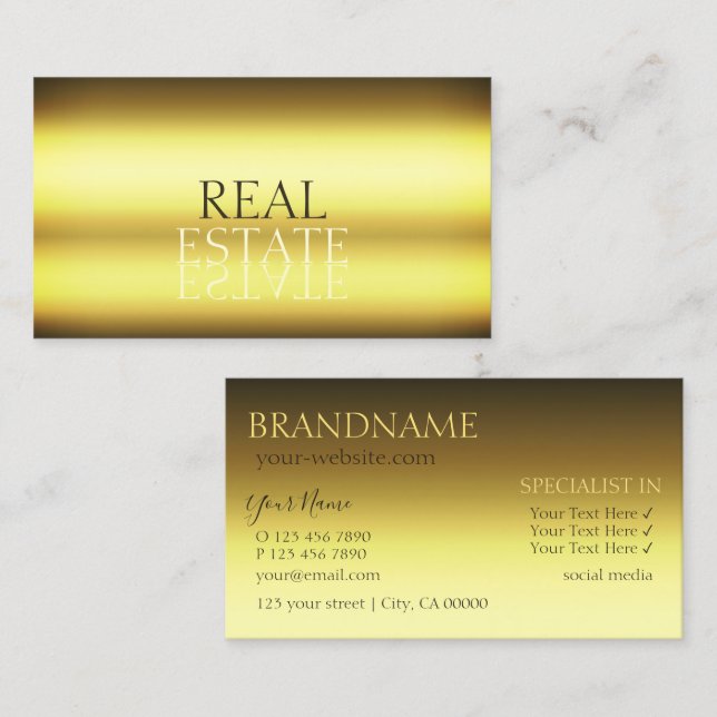 Tarjeta De Visita Luxury Gold Stylish Mirror Font Professional (Anverso / Reverso)