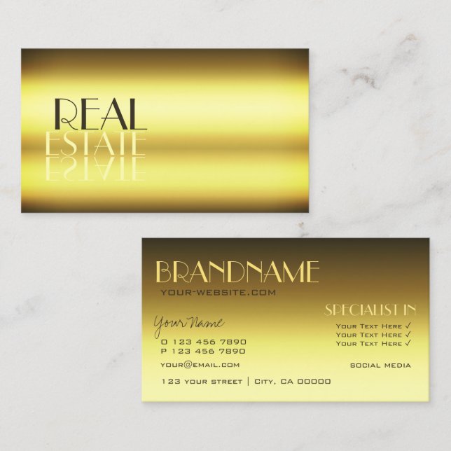 Tarjeta De Visita Luxury Gold Stylish Mirror Letters Professional (Anverso / Reverso)