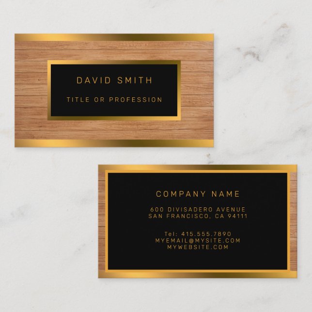 Tarjeta De Visita Luxury Gold Wood Modern (Anverso / Reverso)