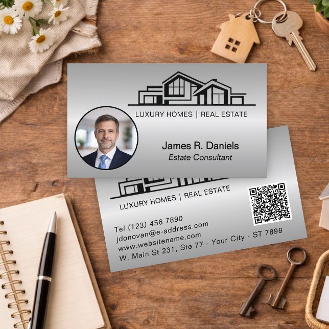 Tarjeta De Visita Luxury Gray Silver Real Estate Chic Professional (Subido por el creador)