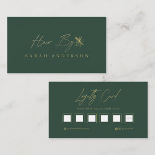 Tarjeta De Visita Luxury Green Gold Peluquero con Lealtad