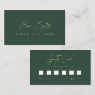 Tarjeta De Visita Luxury Green Gold Peluquero con Lealtad