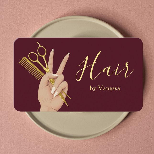 Tarjeta De Visita Luxury Hair Salon Hairstylist Hairdresser Burgundy (Subido por el creador)