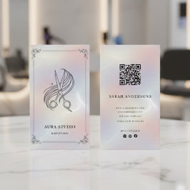 Tarjeta De Visita Luxury Hair Stylist with QR Code Holographic
