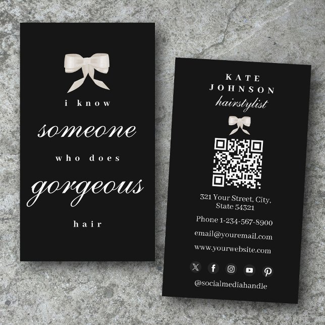 Tarjeta De Visita Luxury Hairstylist Beaty Salon Hairdresser QR Code (Luxury Hairstylist Beaty Salon Hairdresser QR Code Business Card)