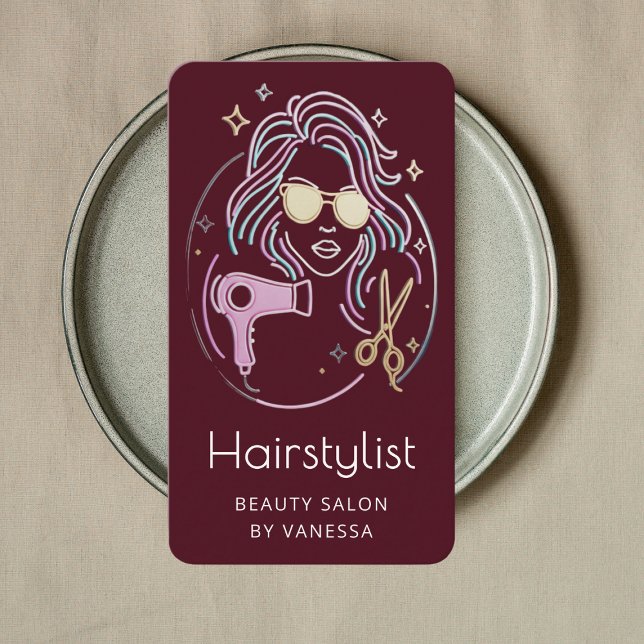 Tarjeta De Visita Luxury Hairstylist Beauty Salon QR Code Burgundy (Subido por el creador)