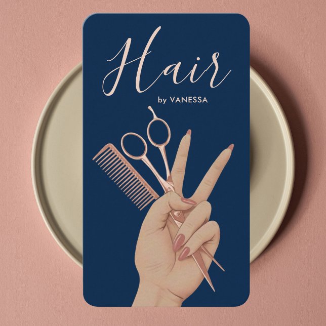 Tarjeta De Visita Luxury Hairstylist Hairdresser Elegant Navy Blue (Subido por el creador)