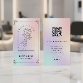 Tarjeta De Visita Luxury Holographic Tattoo Artist Card with QR Code