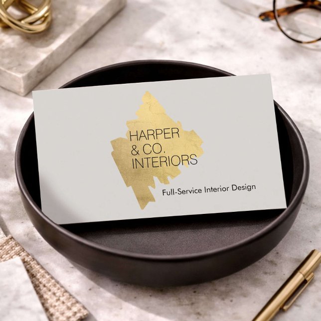 Tarjeta De Visita Luxury Interior Designer Gold Abstract Logo (Subido por el creador)