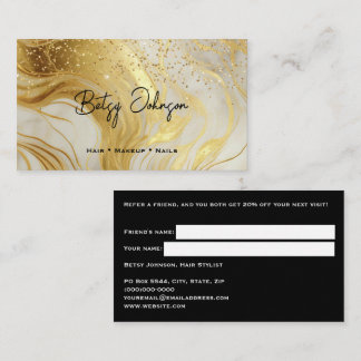 Tarjeta De Visita Luxury Ivory Marble and Gold Glitter Referral Card