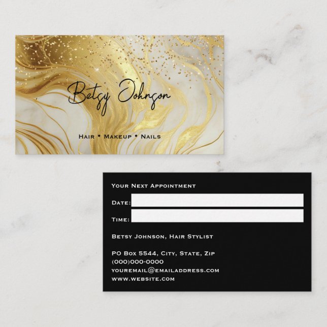 Tarjeta De Visita Luxury Ivory Marble Gold Glitter Appointment Card (Anverso / Reverso)