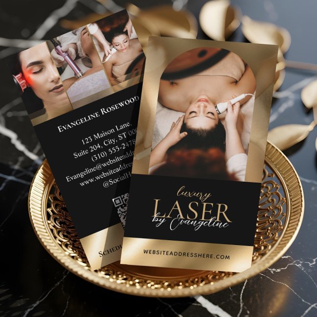 Tarjeta De Visita Luxury Laser Technician Spa Arch Photo Black Gold (Luxury Laser Technician Spa Arch Photo Black Gold Business Card)