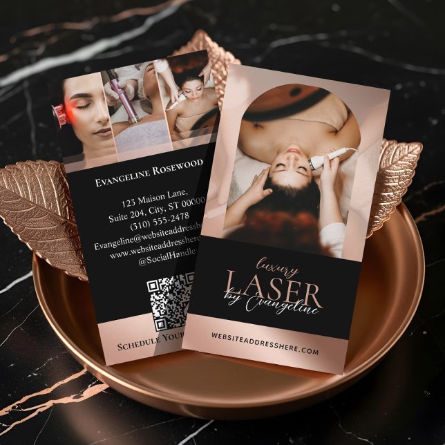 Tarjeta De Visita Luxury Laser Technician Spa Arch Photo Black Rose (Luxury Laser Technician Spa Arch Photo Black Rose Business Card)