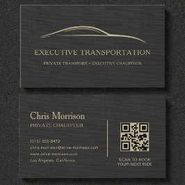 Tarjeta De Visita Luxury Linen Transport Car QR Code Black & Gold