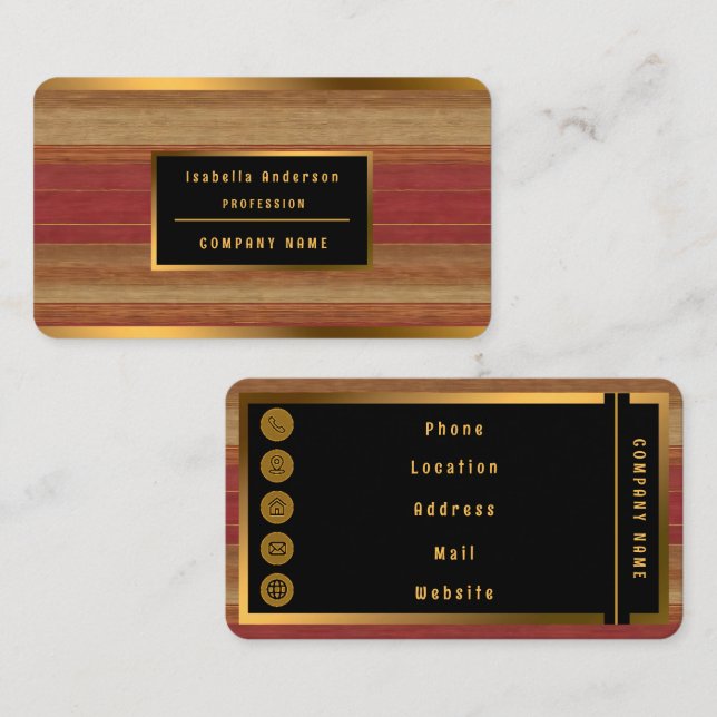 Tarjeta De Visita Luxury Linen Trendy Burgundy Gold Collection (Anverso / Reverso)