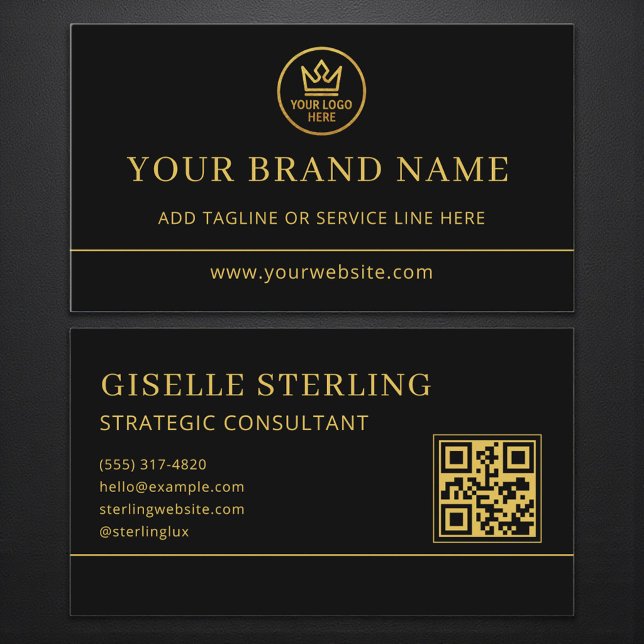 Tarjeta De Visita Luxury Logo Black Gold QR Code (Subido por el creador)