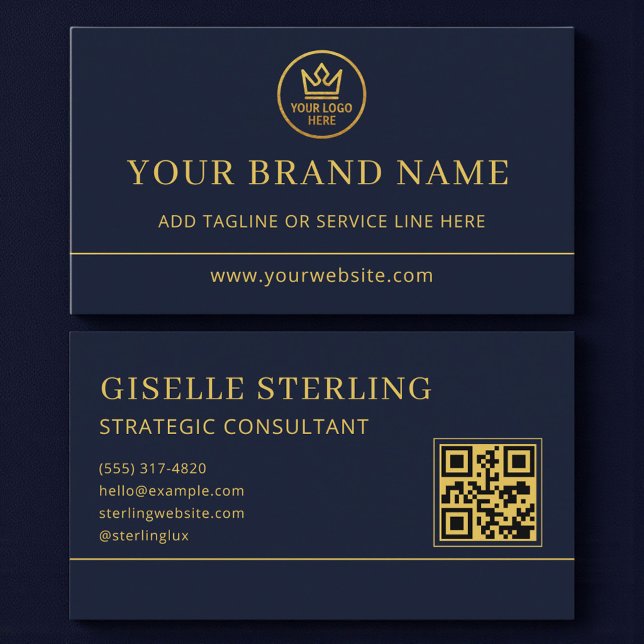 Tarjeta De Visita Luxury Logo Blue Gold QR Code (Subido por el creador)